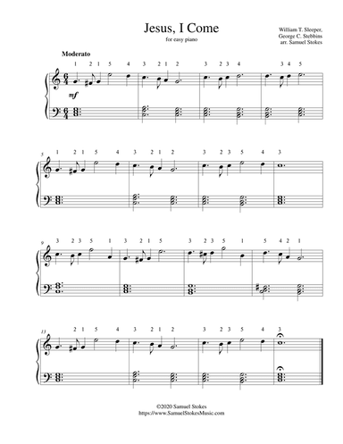 Jesus, I Come (Out of My Bondage, Sorrow, and Night) - for easy piano