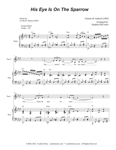 His Eye Is On The Sparrow (for 2-part choir) (Easy Choir Version)
