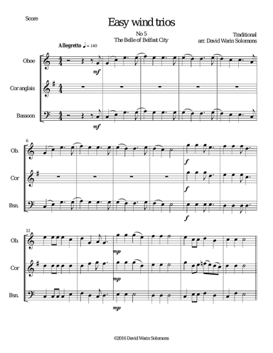 The Belle of Belfast city (I'll tell my ma) for double-reed trio (oboe, cor anglais, bassoon)