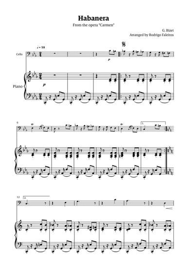 Habanera (for solo cello w/ piano accompaniment)
