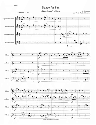 Dance for Pan (based on Cotillon) for recorder quartet