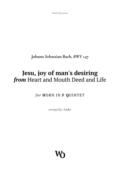 Jesu, joy of man's desiring by Bach for French Horn Quintet