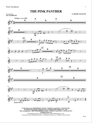 The Pink Panther: B-flat Tenor Saxophone