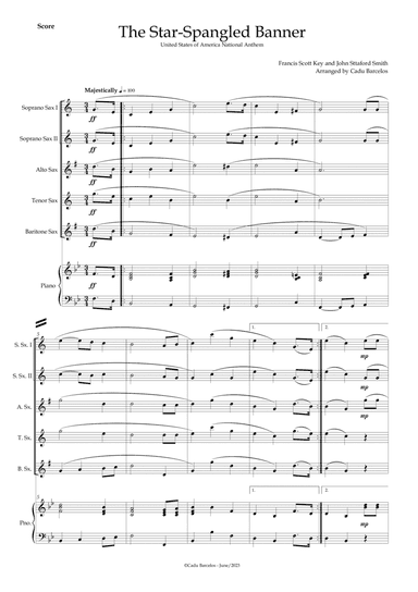 The Star-Spangled Banner - EUA Hymn (Sax Quintet) Piano