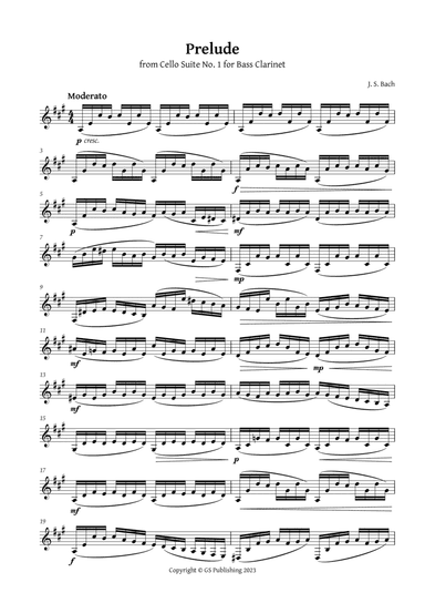 Prelude from Cello Suite 1 for Bass Clarinet