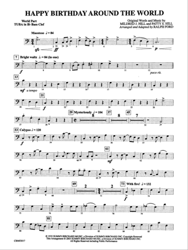 Happy Birthday Around the World: (wp) B-flat Tuba B.C.