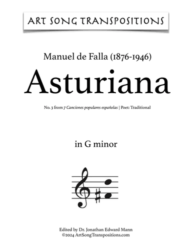 DE FALLA: Asturiana (transposed to G minor)