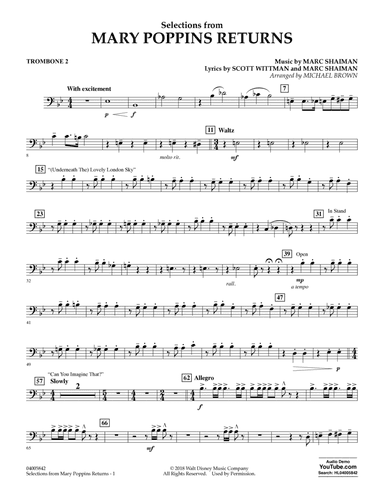 Selections from Mary Poppins Returns (arr. Michael Brown) - Trombone 2