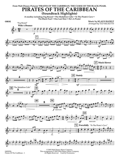 Pirates of the Caribbean (Soundtrack Highlights) (arr. Ted Ricketts) - Oboe