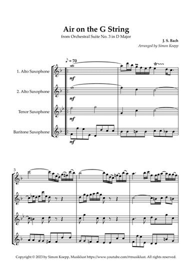 Air on the G String for Saxophone Quartet (from Orchestral Suite No. 3)