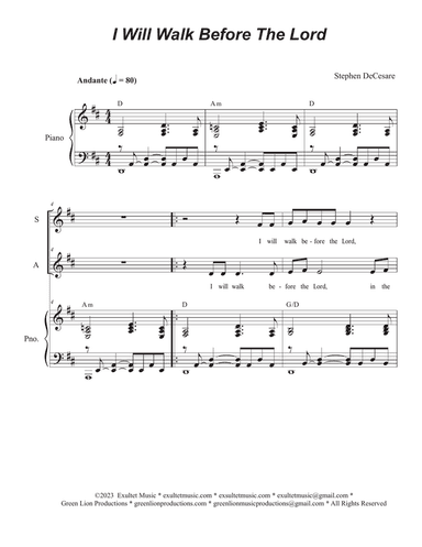 I Will Walk Before The Lord (2-part choir - (SA)