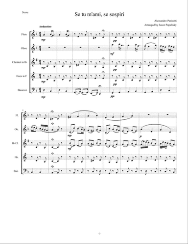 Se tu m’ami, se sospiri for Wind Quintet