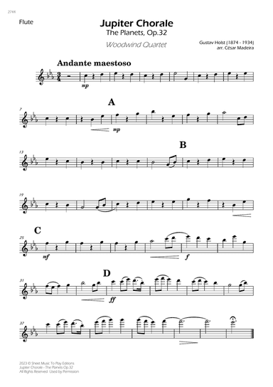 Jupiter Chorale from The Planets - Woodwind Quartet (Individual Parts)