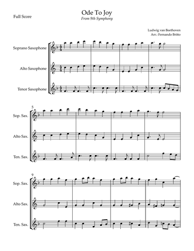 Ode To Joy Theme (from Beethoven's 9th Symphony) for Saxophone Trio