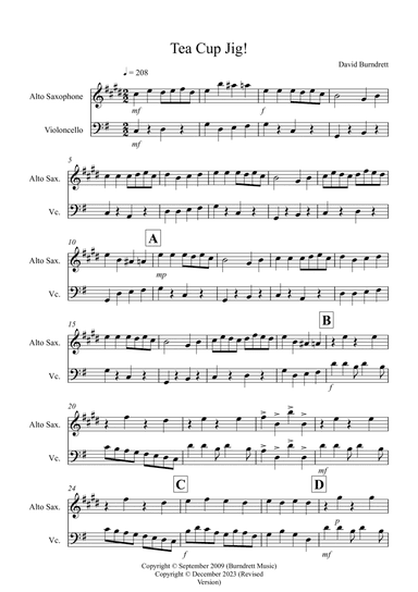 Tea Cup Jig! for Alto Saxophone and Cello Duet