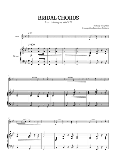 Wagner • Here Comes the Bride (Bridal Chorus) from Lohengrin | oboe & piano sheet music