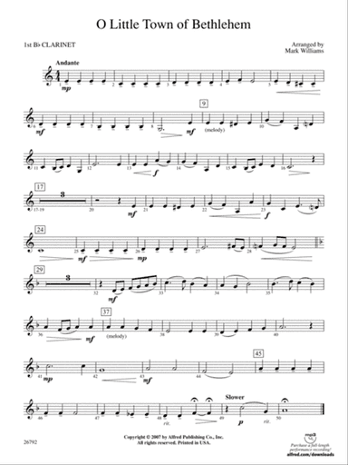 O Little Town of Bethlehem: 1st B-flat Clarinet