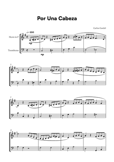 Carlos Gardel - Por Una Cabeza for French Horn and Trombone