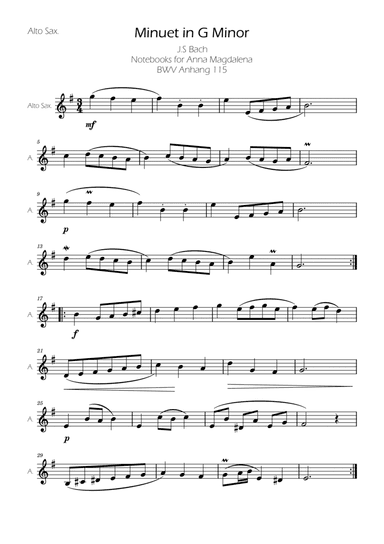 Minuet in G minor BWV Anh. 115 - Bach - Alto Sax