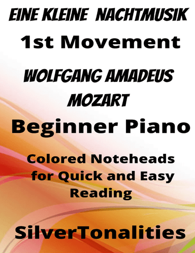 Eine Kleine Nachtmusik 1st Movement Beginner Piano Sheet Music with Colored Notation