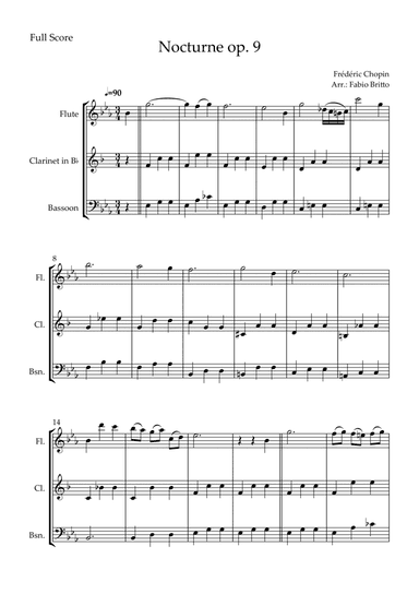 Nocturne Op.9 No. 2 (Frédéric Chopin) for Woodwind Trio