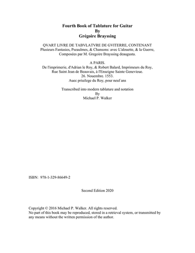 Grégoire Brayssing: Fourth Book of Music for the guitar