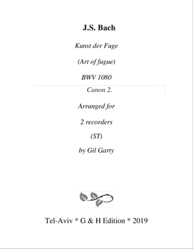 Canon 2 from Art of Fugue, BWV 1080 (arrangement for recorders)