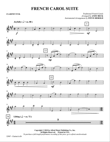 A French Carol Suite: 1st B-flat Clarinet