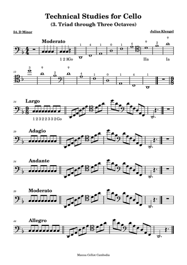 Technical Studies for Cello - D minor (Triad through Three Octaves)