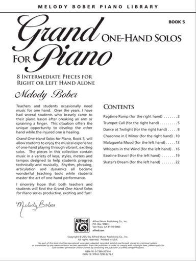 Grand One-Hand Solos for Piano, Book 5: 8 Intermediate Pieces for Right or Left Hand Alone