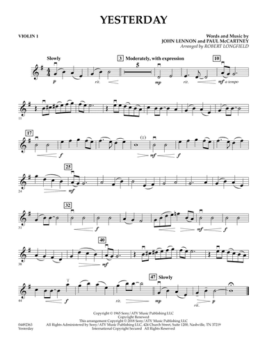 Yesterday (arr. Robert Longfield) - Violin 1