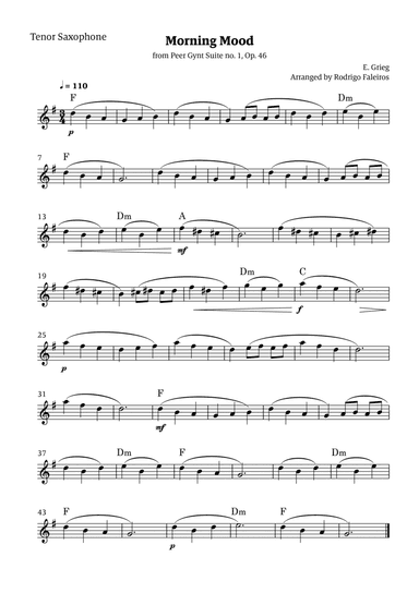 Morning Mood (solo tenor sax - level 3 - with chords)