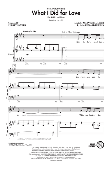 What I Did For Love (from A Chorus Line) (arr. Audrey Snyder)