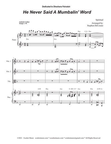 He Never Said A Mumbalin' Word (String Quartet and Piano)