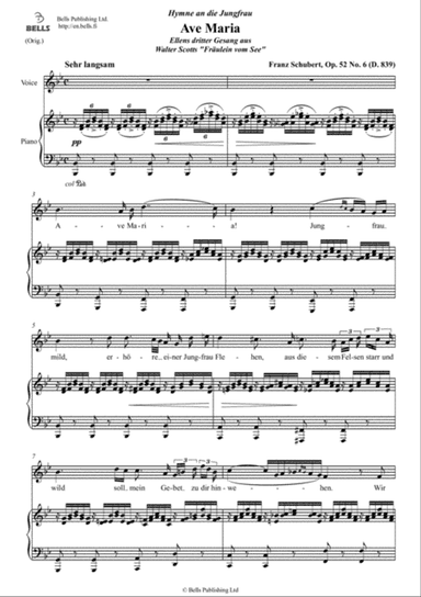 Ave Maria, Op. 52 No. 6 (D. 839) (Original key. B-flat Major)
