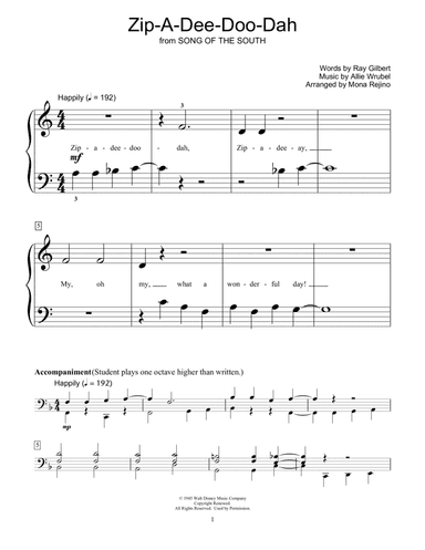 Zip-A-Dee-Doo-Dah (from Song Of The South) (arr. Mona Rejino)