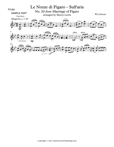 MARRIAGE OF FIGARO - LE NOZZE DI FIGARO - SULL'ARIA - Mozart, Violin Solo, Intermediate Level