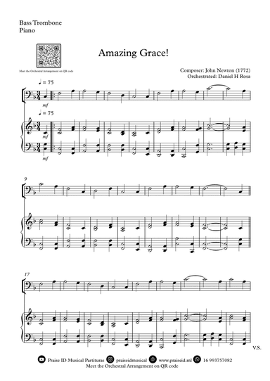 Amazing Grace How Sweet the sound - Easy Bass Trombone and Piano