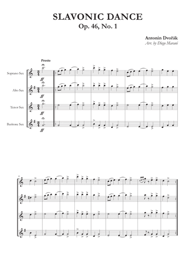 Slavonic Dance Op. 46, No. 1 for Saxophone Quartet