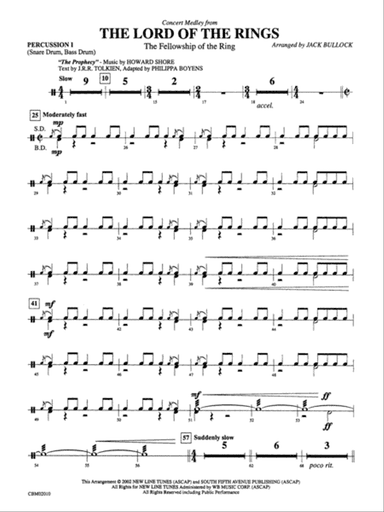 The Lord of the Rings: The Fellowship of the Ring, Concert Medley from: 1st Percussion