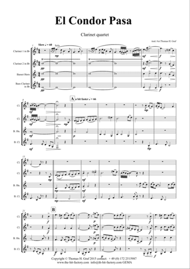 El Condor pasa - Peruvian Folk Song - Clarinet Quartet