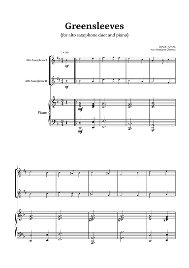 What Child Is This? (Greensleeves) - for alto saxophone duet and piano