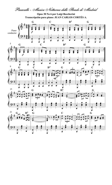Pasacalle por Luigi Boccherini - Música Nocturna de las las calles de Madrid para Piano Solo