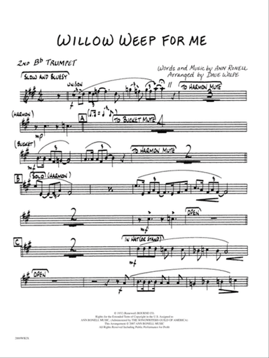 Willow Weep for Me: 2nd B-flat Trumpet