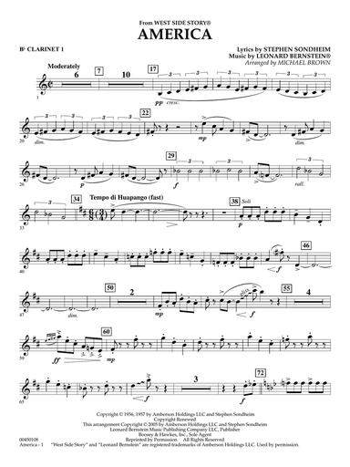 America (from West Side Story) (arr. Michael Brown) - Bb Clarinet 1