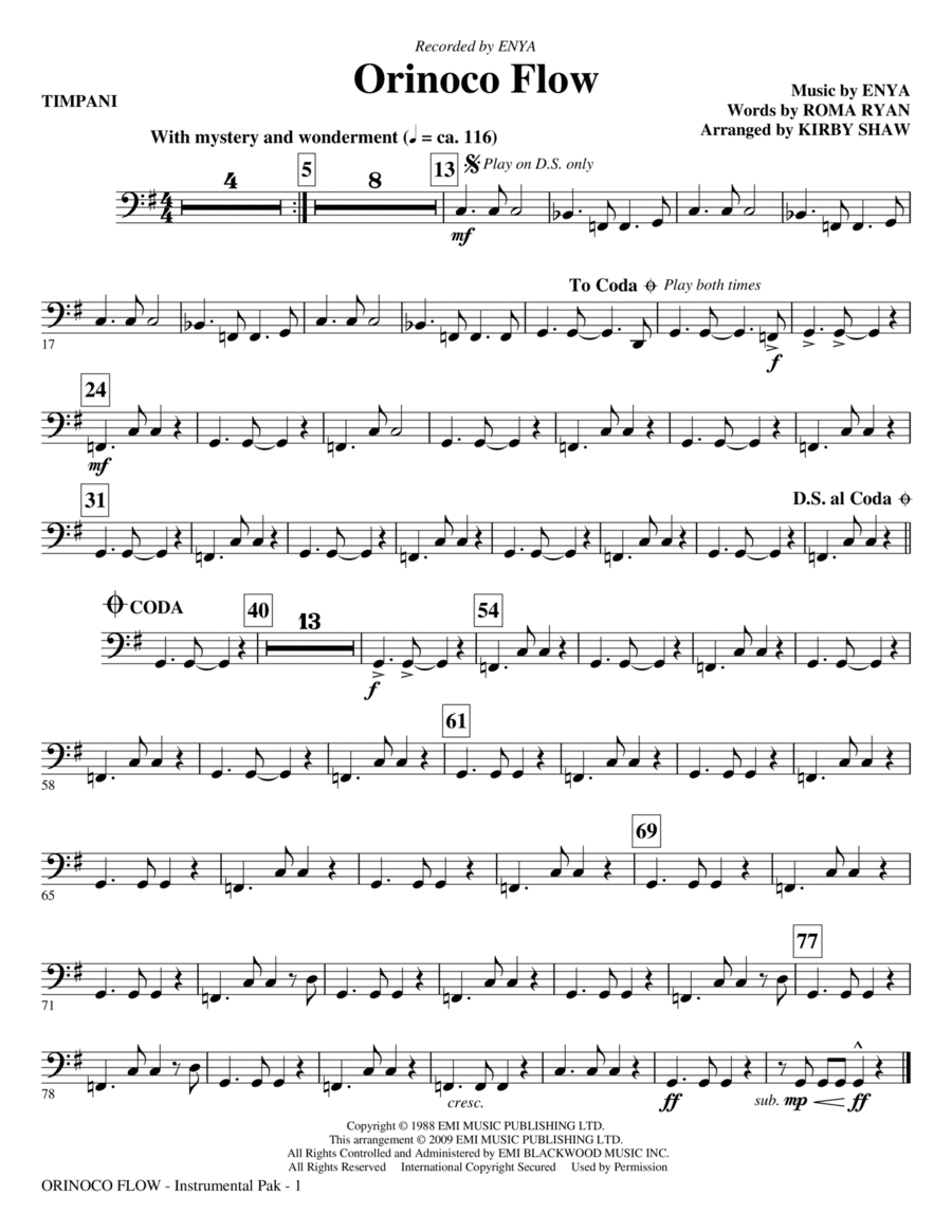 Orinoco Flow (arr. Kirby Shaw) - Timpani