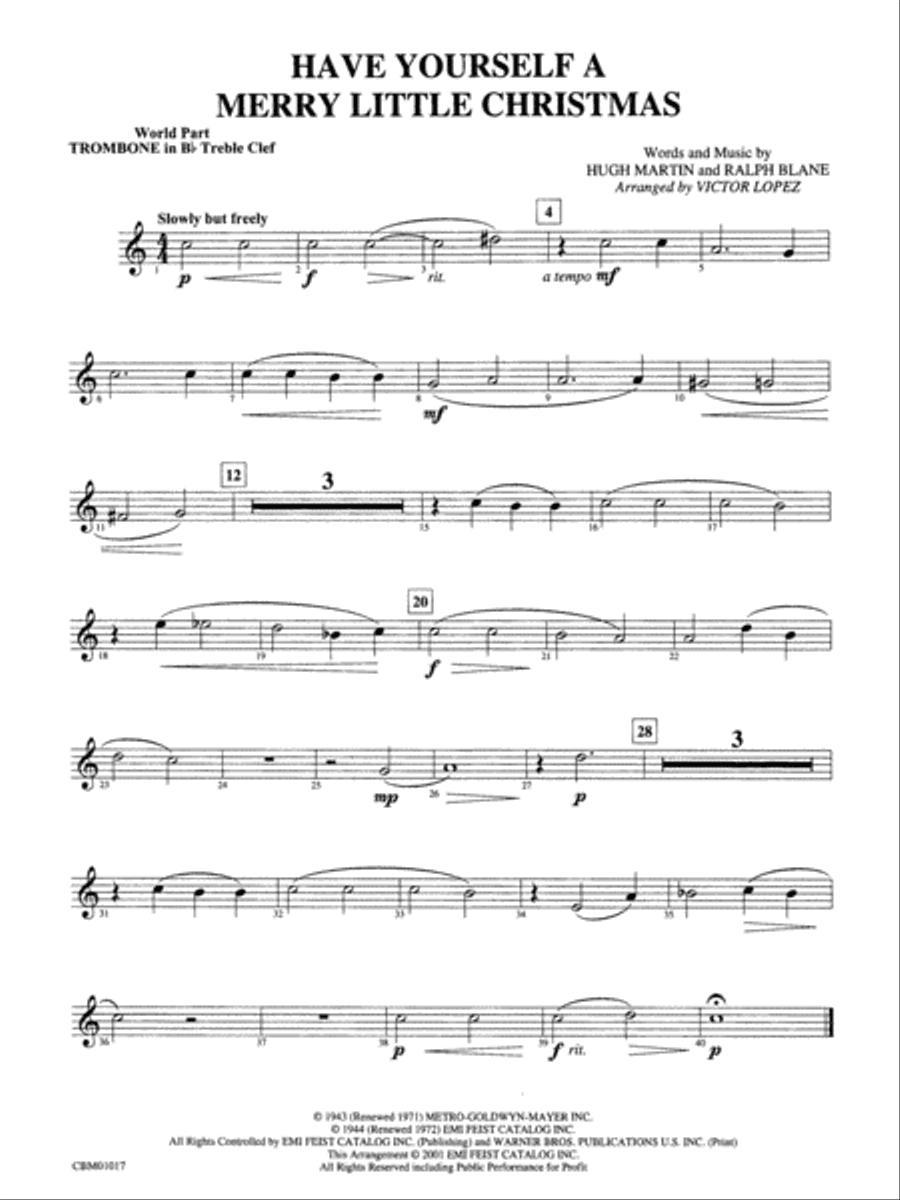 Have Yourself a Merry Little Christmas: WP 1st B-flat Trombone T.C.