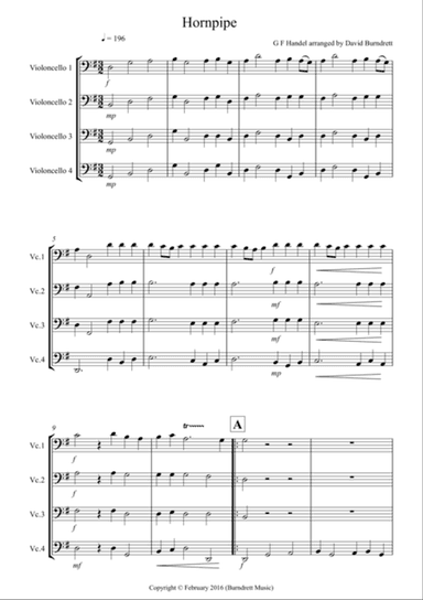 Hornpipe from Handel's Water Music for Cello Quartet