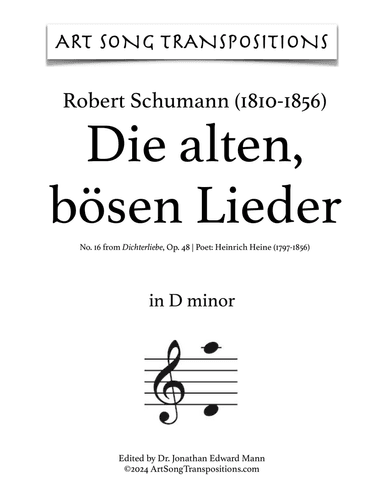 SCHUMANN: Die alten, bösen Lieder, Op. 48 no. 16 (transposed to B-flat minor, bass clef)