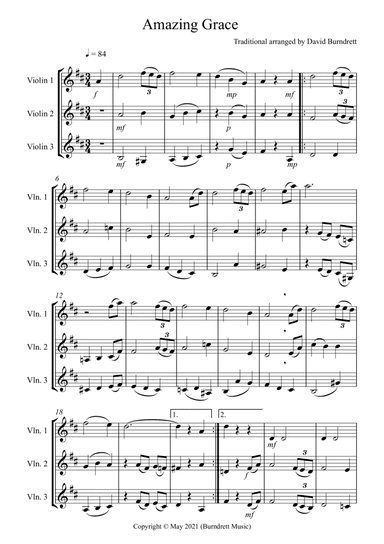 Amazing Grace for Violin Trio